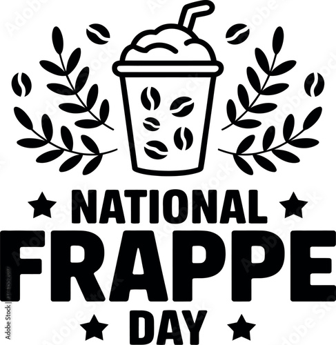 Vector art of celebrate national frappe day with coffee beans and leaves