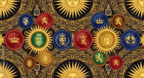 Heraldic suns & seals on ornate gold