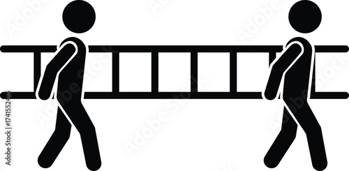 Two people carrying a ladder together as a team silhouette isolated on white background