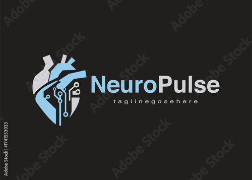 Futuristic NeuroPulse Medical Logo Circuit Heart Tech Symbol for Health Startup