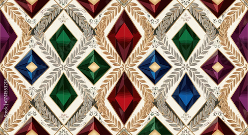 Rhombus gemstone mosaic, foliate dividers