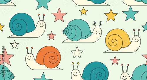 Snail & star pattern, colorful cartoon style
