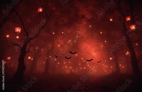 halloween night scene with bats