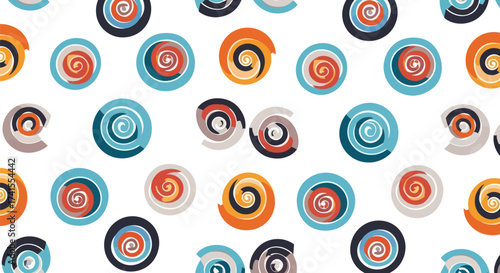 Seamless pattern of spiral designs on a white background