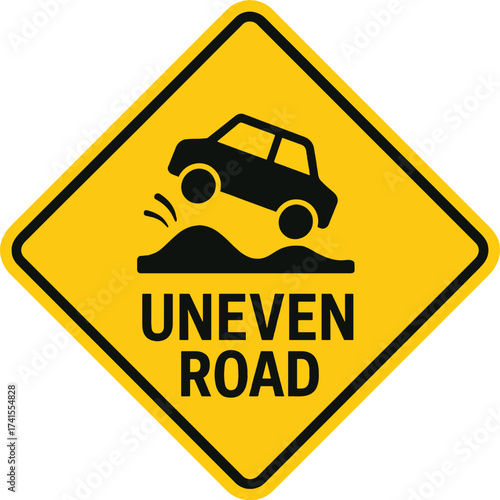 Cautionary yellow diamond sign warning of uneven road surface for drivers vector