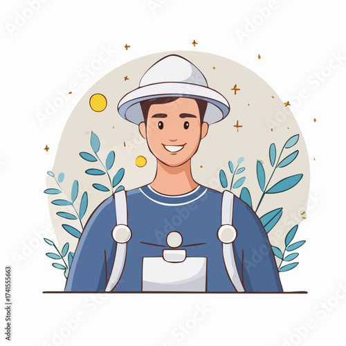 Smiling farmer with hat and produce