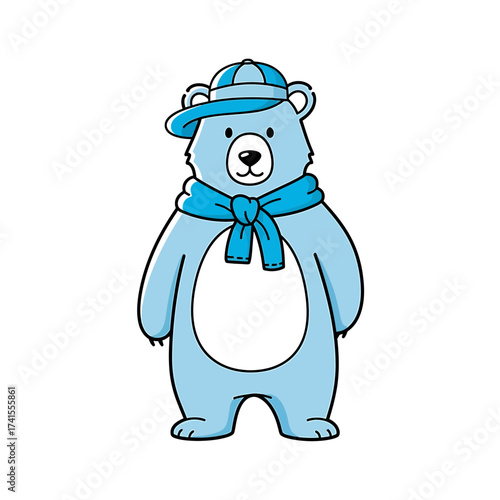Vector a cartoon bear wearing a cap and scarf standing upright with a gentle and friendly expression displayed