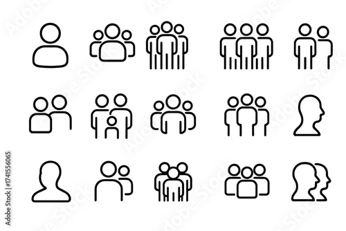 People line icon set. User, group, team, community. Leadership, collaboration, society. Human resources, staff, population. Family, contact, profile head pictogram vector.