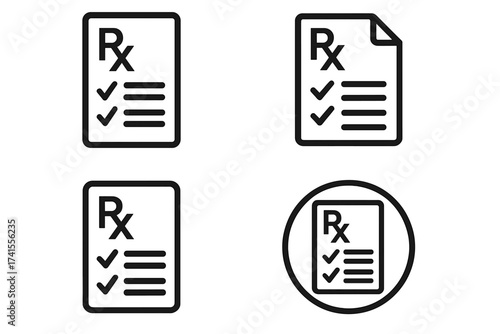 Prescription icon collection, medical form vector set, healthcare checklist illustration, transparent background, ordered set, pharmacy prescription symbols, health documentation