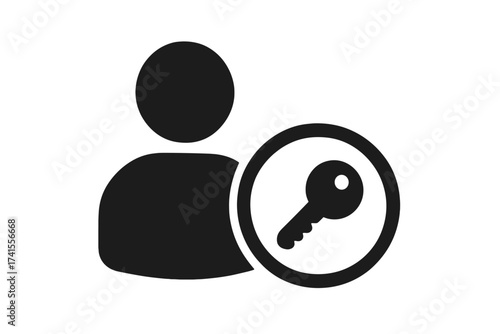 User icon with key symbol, personal access security vector illustration, privacy concept, secure login, authentication, protection, account safety, isolated vector graphic