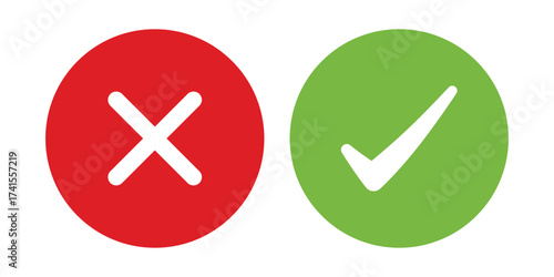 Green tick and red cross massage box icons. check mark and cross mark massage icon box  