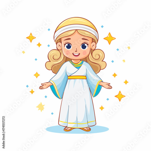 Smiling girl in white robes with transparent background