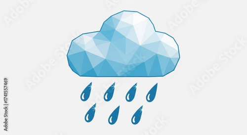 Low poly blue cloud with raindrops for weather forecast and climate change illustrations