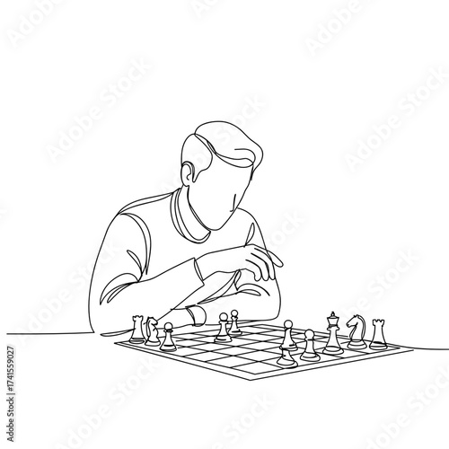 Man playing chess and contemplating strategy at a table  