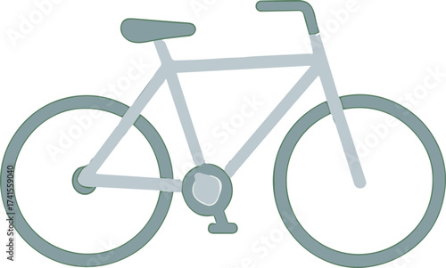Minimalist flat illustration of a simple bicycle with gray frame and green accents, symbolizing eco-friendly urban transport and active lifestyle