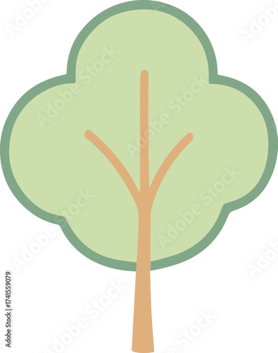 Simple flat illustration of a green tree with a light brown trunk, symbolizing nature, growth, and environmental sustainability.