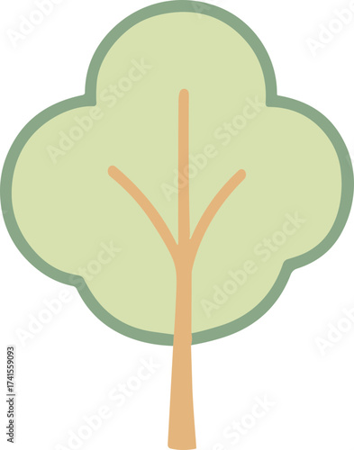 Simple flat illustration of a green tree with a light brown trunk, symbolizing nature, growth, and environmental sustainability.