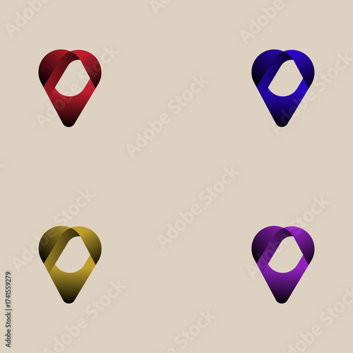 Modern Location Pin Icon Set  Gradient Colors & Ribbon Loop Design.ai