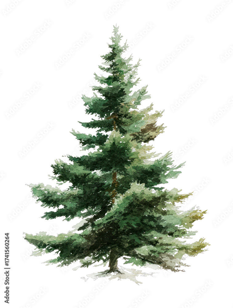 Fototapeta premium PNG Evergreen watercolor tree illustration.