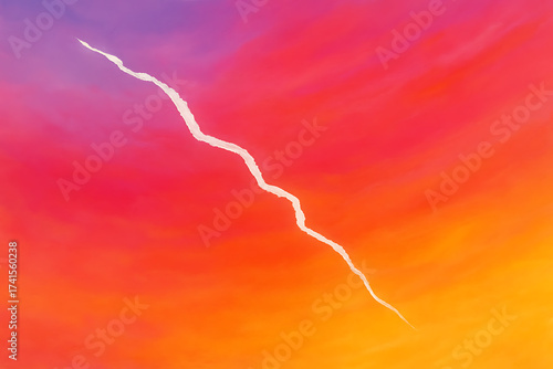 Vibrant gradient sky with pink orange and purple colors and a white streak creating minimalist abstract background art design