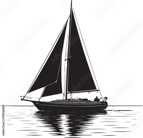black vector of sailboat on water in silhouette