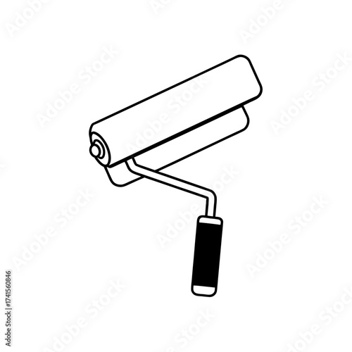 Illustration of a painting roller tool set silhouette