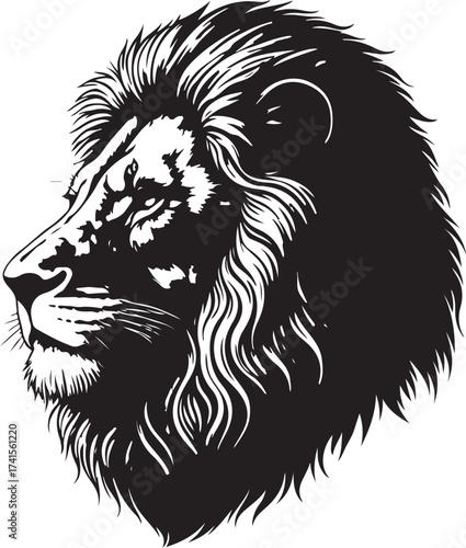 black vector of lion face in silhouette 
