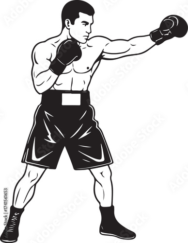 black vector of boxer mid punch in silhouette