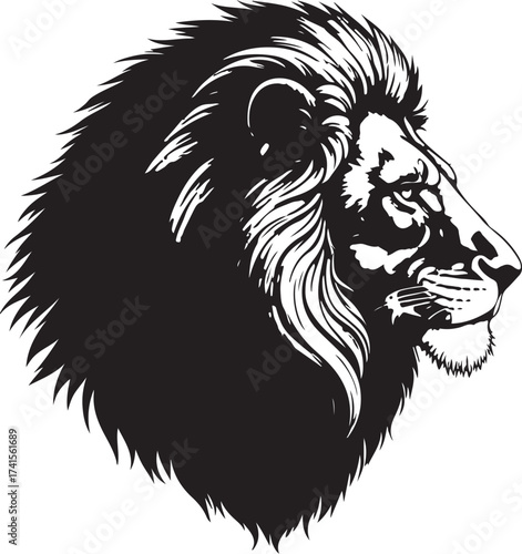 black vector of lion face in silhouette 