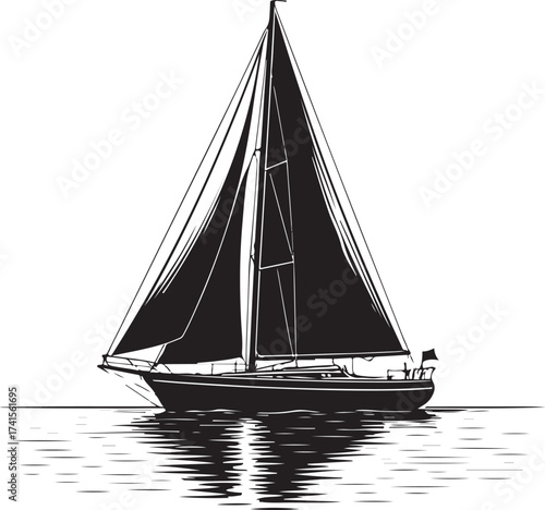 black vector of sailboat on water in silhouette