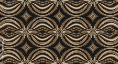 Complex pattern of brown arcs and diamond shapes on a dark background