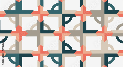 Geometric pattern with cross, square and semi-circular shapes