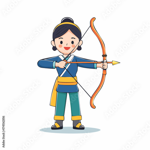 Young archer girl in traditional clothing with transparent background