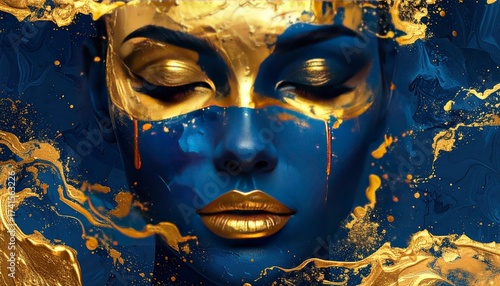 Golden Tears - A Portrait of Melancholy and Beauty in Blue and Gold.