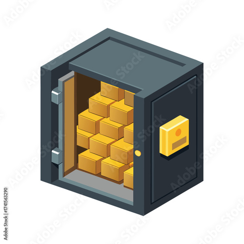 3D Illustration of Closed Safe Filled with Gold Bars