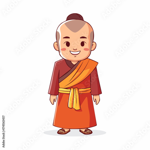 Young Buddhist monk character with transparent background