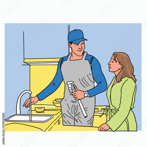 Professional Plumber Providing Expert Assistance to Homeowner in Modern Kitchen Sink Repair and Maintenance Consultation