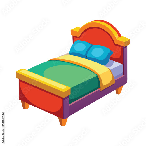 Cartoon Bed Isolated on White Background