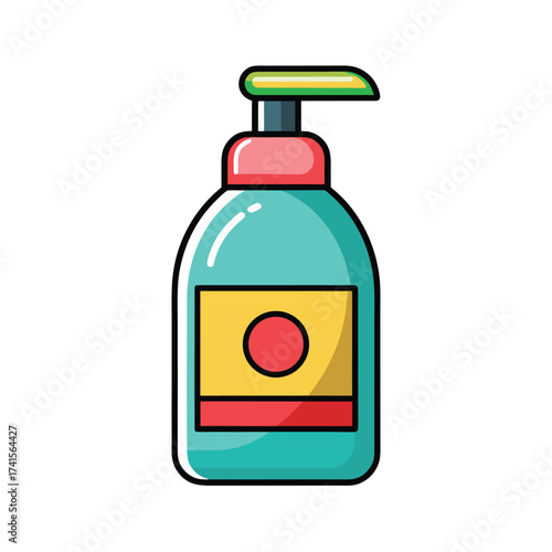 Cartoon Body Wash Bottle Isolated on White Background