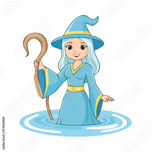 Wizard woman in water with transparent background