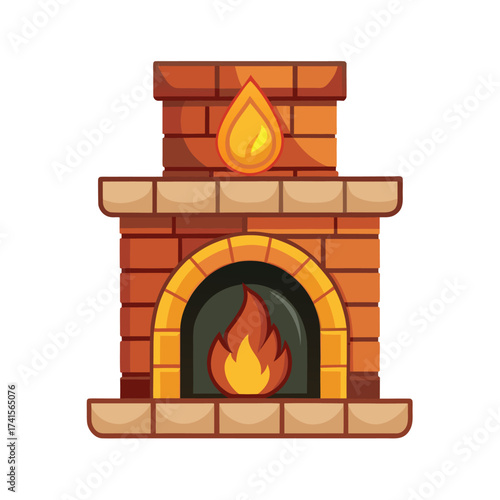 Cartoon Fireplace Isolated on White Background Clipart