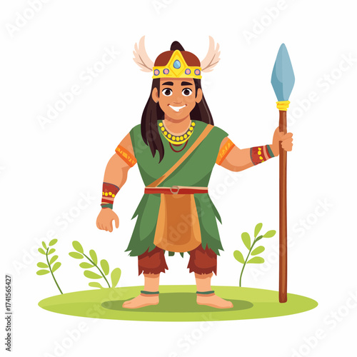 Tribal warrior with spear and headdress