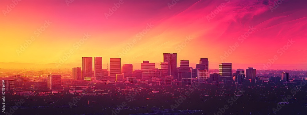 Fototapeta premium Stunning city skyline at sunrise with towering skyscrapers and vibrant colors
