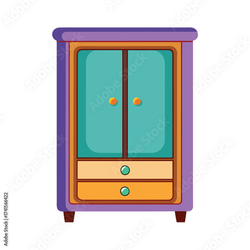 Cartoon Wardrobe Isolated on White Background