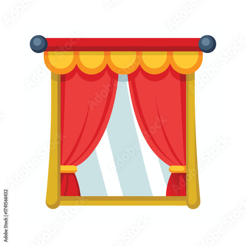 Cartoon Window Curtain Isolated on White Background