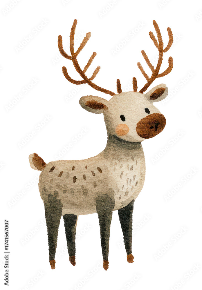 Fototapeta premium PNG Cute reindeer watercolor illustration