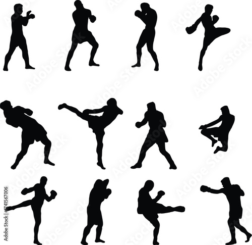 vector silhouettes of man boxer 