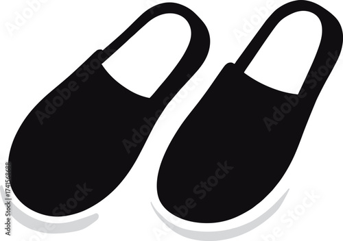 Pair of black slippers on white background
