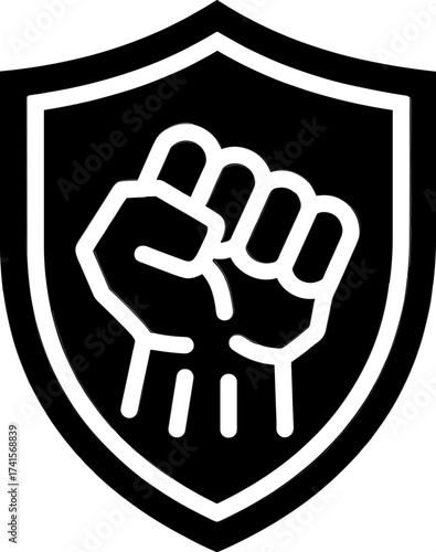 Fist in shield icon on black background