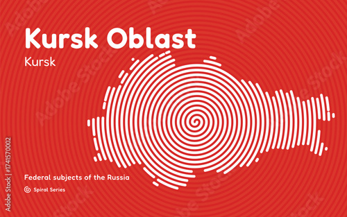 Kursk Oblast map, Russia. Spiral pattern centered in Kursk, the regional capital
